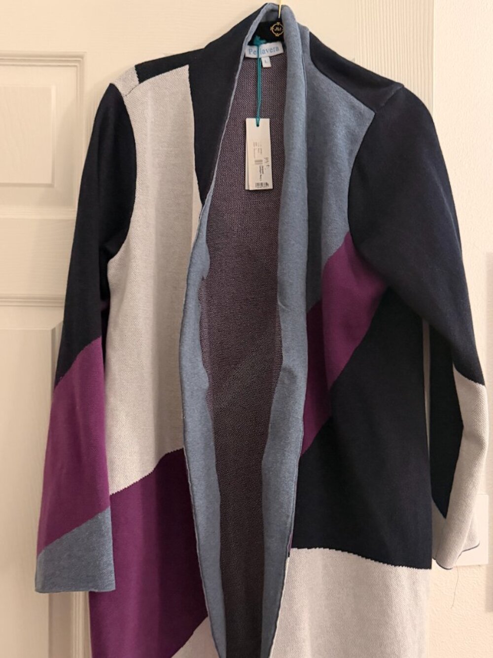 NWT Perlavera Colorblock Long Cardigan